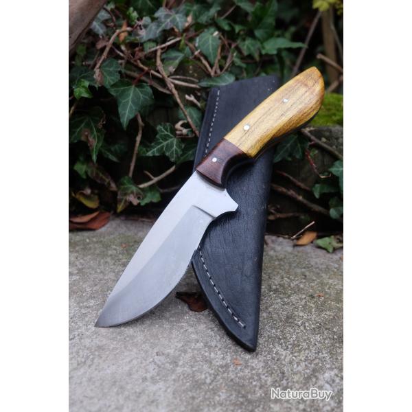 Bushcraft Couteau de Chasse Survie Lame Acier Carbone 1055 Manche Olivier Etui Cuir Fabr Artisanale