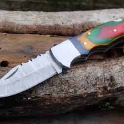 Couteau Lame Damas 128 Couches Manche Bois Arlequin Façon Buck 112 Lockback Fabr Artisanale
