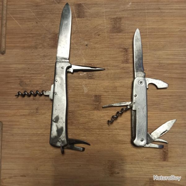 Lot de 2 couteaux - un allemand WW1 - WW2 MERCATOR Solingen - poche de La Rochelle 1944- 1945