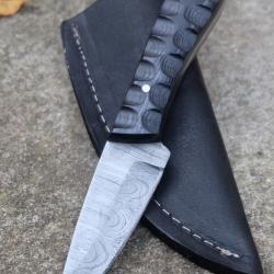 Skinner Couteau de Chasse Damas Lame 256 Couches Manche Bois Black 3D Fabric Artisanale Etui Cuir