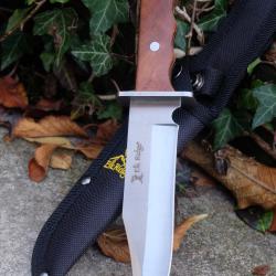 Couteau de Chasse Elk Ridge Lame Acier Inox Manche Bois Burl Étui Nylon Bushcraft Randonnée