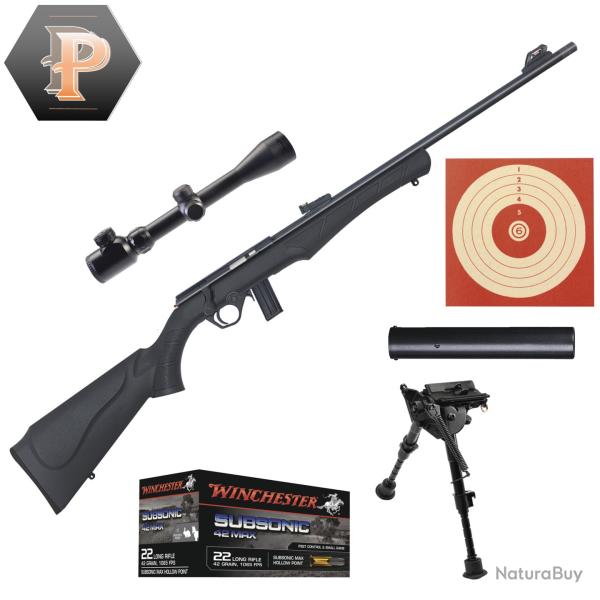 Carabine Rossi 8122 Synthtique Cal.22LR + lunette 3-9x40 + mun + cibles + mds + bipied
