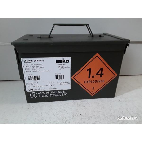 Boite de transport de munitions mtallique 28x18x14cm