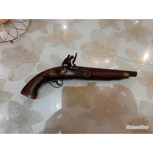 Pistolet  silex authentique - Collection - fn XVIIIe / 1800 - Platine complte