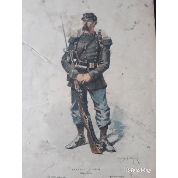 gravure imp ch gillot chasseur a pied petite tenu recompense eleve 1890