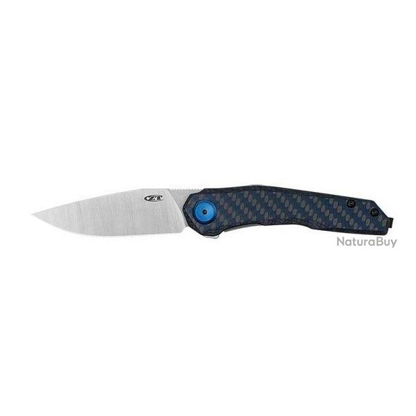 COUTEAU ZT MOD 0545 LAME 81mm MANCHE CARBONE / TITANE BLEU-GRIS