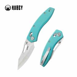 Couteau Kubey Caiman Tiffany Blue Lame Acier San Mai M2 Manche G10 Crossbar Lock KUB421B