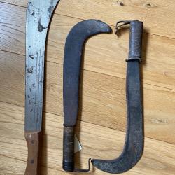 Trio de couteaux, serpes ou machettes de combat WW1 ou 2