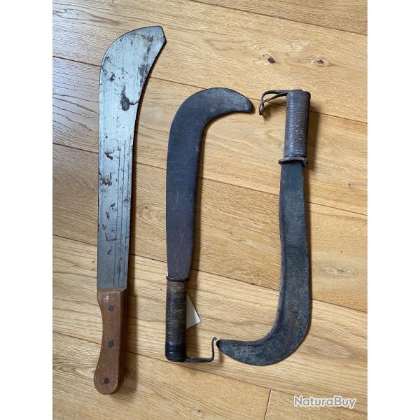 Trio de couteaux, serpes ou machettes de combat WW1 ou 2