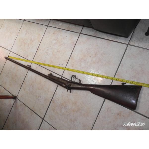 FUSIL DE CHASSE ANCIEN JUXTAPOSE A CHIENS EXTERIEURES