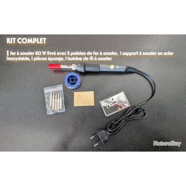 FER A SOUDER ELECTRIQUE A TEMPERATURE REGLABLE 60W 220V KIT " PRET A SOUDER "