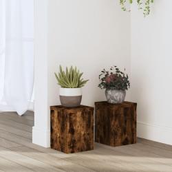 Supports pour plantes 2 pcs ch&ecirc;ne fum&eacute; bois d'ing&eacute;nierie