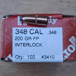 CAL 348 (8,8 mm) - 100 ogives HORNADY - INTERLOCK  - 200 GR FP - 12,96 g - r&eacute;f #3410 - Boite carton