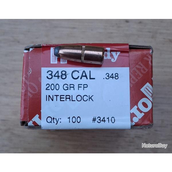 CAL 348 (8,8 mm) - 100 ogives HORNADY - INTERLOCK  - 200 GR FP - 12,96 g - r�f #3410 - Boite carton