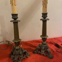 Bougeoirs 19e. Électrifié bronze et régule