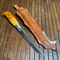 COUTEAU PUUKKO LISAKKI JARVENPAÄ de KAUHAVA FINLAND Manche en BOULOT avec Fourreau en cuir