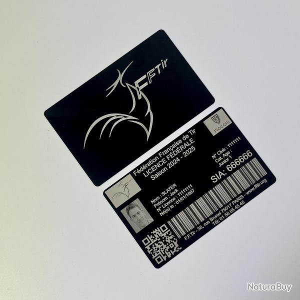 Carte Licence de tir sportif grav�e en aluminium