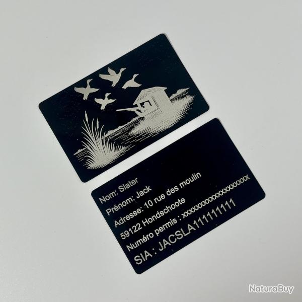 Carte chasseur grav�e en aluminium