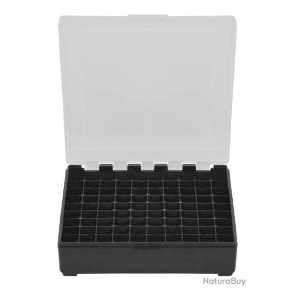 Bo�te de rangement noire couvercle transparent 100 munitions calibre 22LR - 25ACP