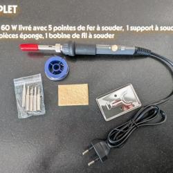 FER A SOUDER ELECTRIQUE A TEMPERATURE REGLABLE 60W 220V KIT " PRET A SOUDER " AVEC SUPPORT