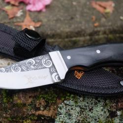 Couteau Skunner Elk Ridge Lame Drop Point Acier Inoxydable 3CR13 Satin Manche Bois Etui Nylon