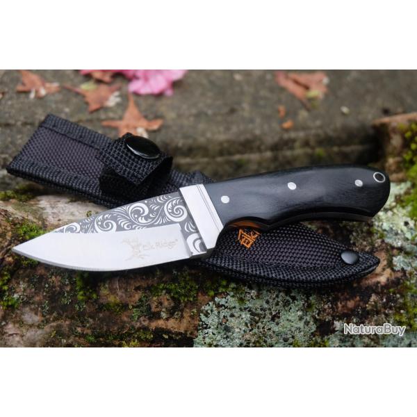 Couteau Skunner Elk Ridge Lame Drop Point Acier Inoxydable 3CR13 Satin Manche Bois Etui Nylon