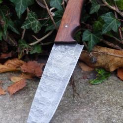 Couteau De Cuisine de Chef Lame Martelée Acier Damas 256 Couches Manche Bois Fabric Artisanale