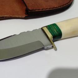 Couteau Skinner Rite Edge Green Mosiac Hunter Lame Acier Inoxydable Manche Os/Bois Etui CUir