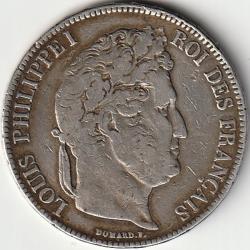 Pi&egrave;ce de Monnaie ARGENT France 5 francs LOUIS PHILIPPE I Type Domard, 2&egrave; retouche, 1834 Rouen