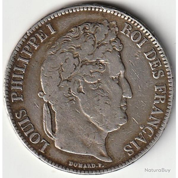 Pi�ce de Monnaie ARGENT France 5 francs LOUIS PHILIPPE I Type Domard, 2� retouche, 1834 Rouen