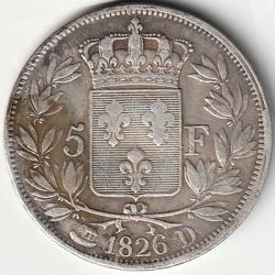 Pi&egrave;ce de Monnaie Argent France 5 francs  Charles X, 1e type 1826 LYON  Qualit&eacute;