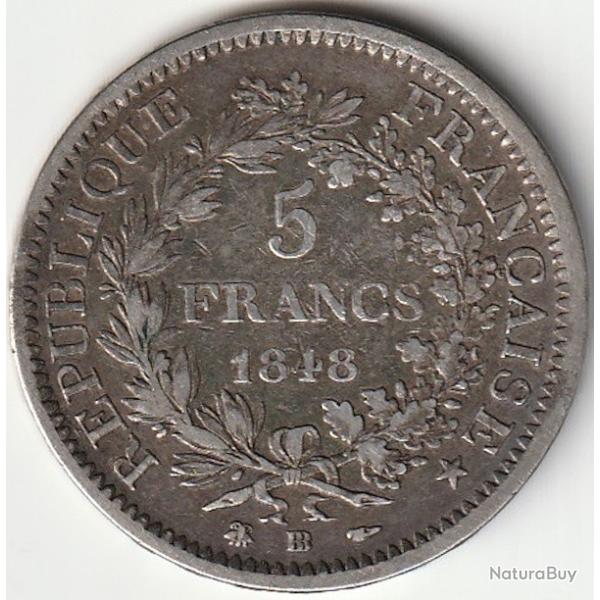 Pi�ce de Monnaie ARGENT France 5 francs  Hercule IIe R�publique 1848 Strasbourg