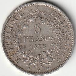 Pi&egrave;ce De Monnaie ARGENT France 5 francs Hercule IIIe R&eacute;publique 1873 Paris