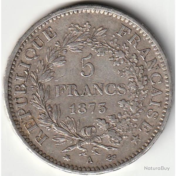 Pi�ce De Monnaie ARGENT France 5 francs Hercule IIIe R�publique 1873 Paris