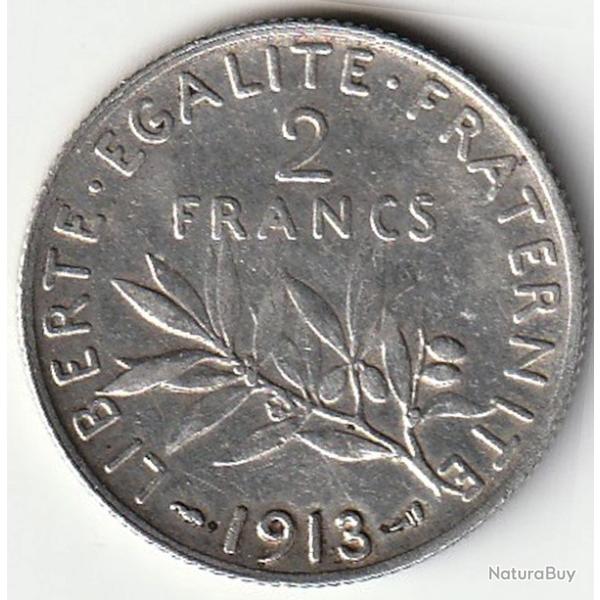 Pi�ce de Monnaie Argent France 2 francs Semeuse 1913 Rare Et Recherch�e
