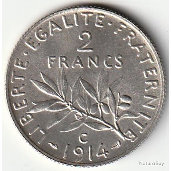 Pi�ce de Monnaie Argent France 2 francs Semeuse 1914 C Rare Et Recherch�e