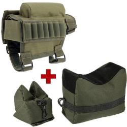 Cartouchiere de crosse gaucher ou droitier avec 2 sacs de tir - vert - LIVRAISON GRATUITE