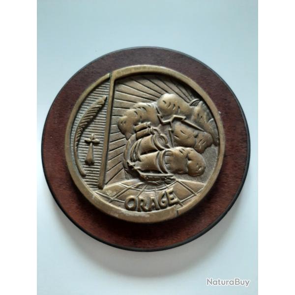 Tape de bouche en bronze du navire Orage. Trs bel objet ancien.