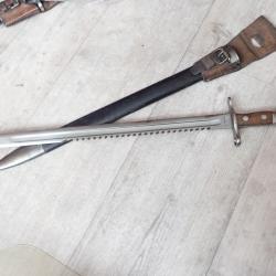 72929 Baionnette Suisse Mdle 1906 à dents de scie MODELE DE TRANSITION:RARE. Fourreau cuir