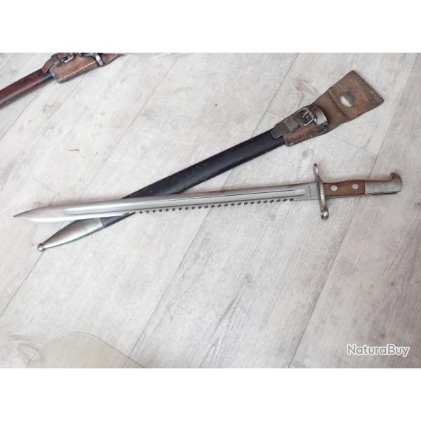 72929 Baionnette Suisse Mdle 1906  dents de scie MODELE DE TRANSITION:RARE. Fourreau cuir