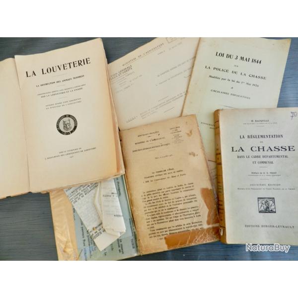 Lot d'archives anciennes sur la rglementation de la chasse (XIXe-XXe sicle)