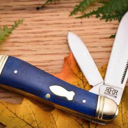 Couteau Rough Ryder Reserve Hog Leg Peanut Lame Acier D2 Manche Os Bleu Boite Collector RRR049