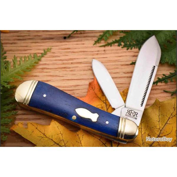 Couteau Rough Ryder Reserve Hog Leg Peanut Lame Acier D2 Manche Os Bleu Boite Collector RRR049