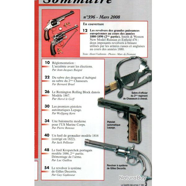 gazette des armes 396 revolver � syst�me decortis, pistolet automatiques lepage ,kropatcheck portuga