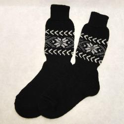 Chaussettes &eacute;paisses 80% laine m&eacute;rinos hautes motif jacquard nordique noir  43/45