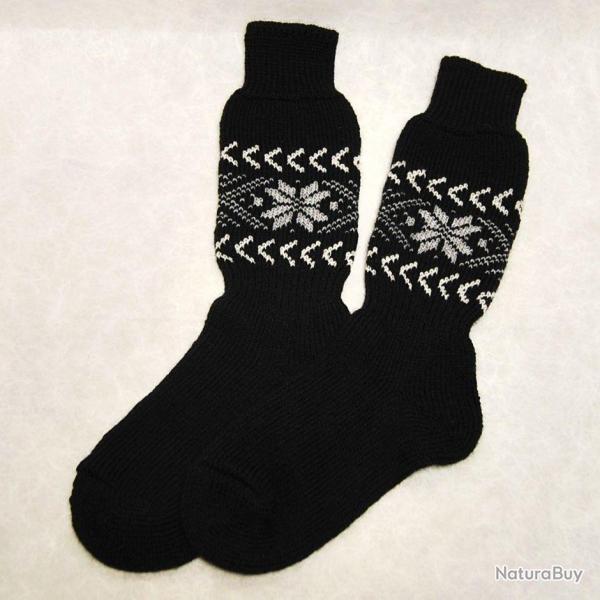 Chaussettes �paisses 80% laine m�rinos hautes motif jacquard nordique noir  43/45