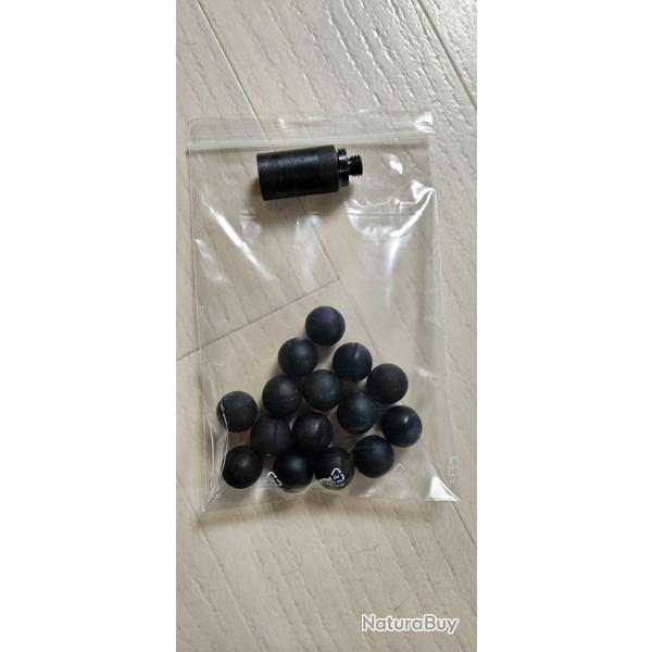 Embout pour pistolet PAK 4.5 / 9mm + Lot de 15 balles caoutchouc 17mm.
