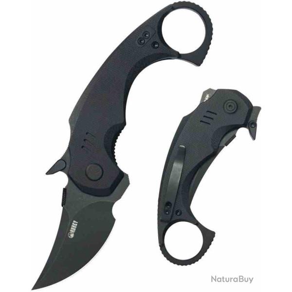 Couteau Pliant Kubey Jaw Pikal Karambit Lame Acier 14C28N Manche G-10 Noir KUB440F