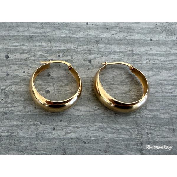 Boucles d'oreilles cr�oles bomb�es en or massif 18 carats