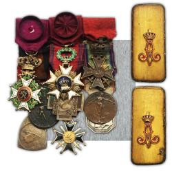 ABL : TRES RARE : BARETTE 9 M&Eacute;DAILLES BELGES + EPAULETTES - WW1 ALBERT 1ER ORIGINAL